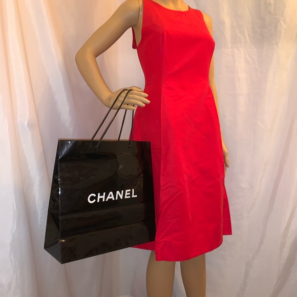 E)  CHANEL large gloss black SHOPPING BAG tote - Picture 2 of 7